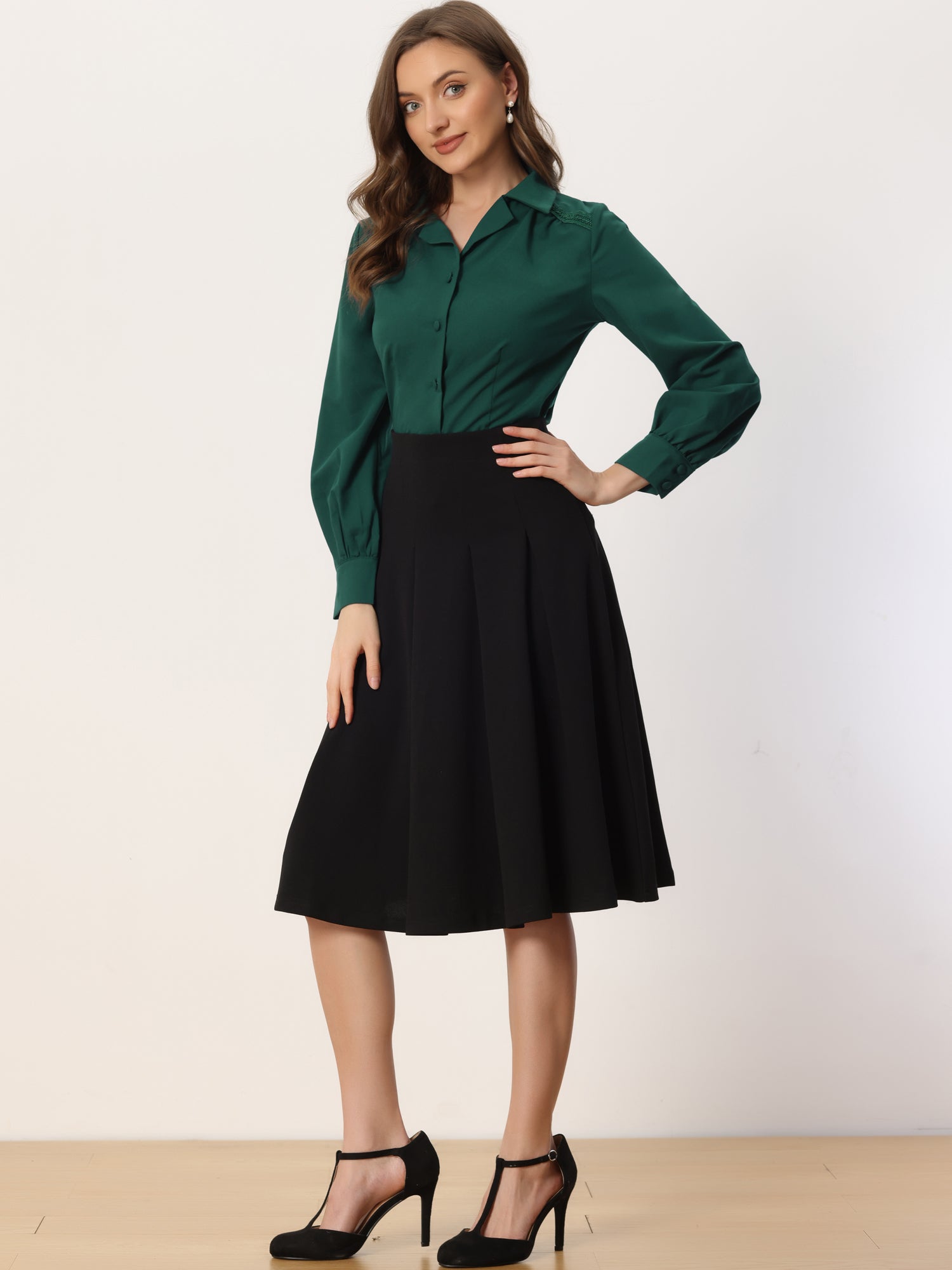 Long Sleeve Button Down Shirt Vintage Collared Work Blouse