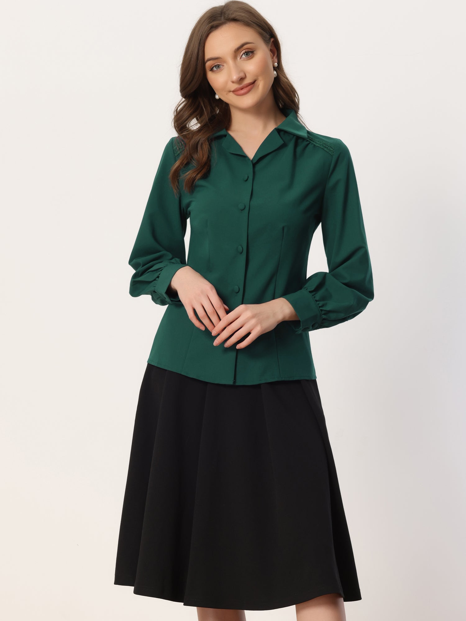 Long Sleeve Button Down Shirt Vintage Collared Work Blouse