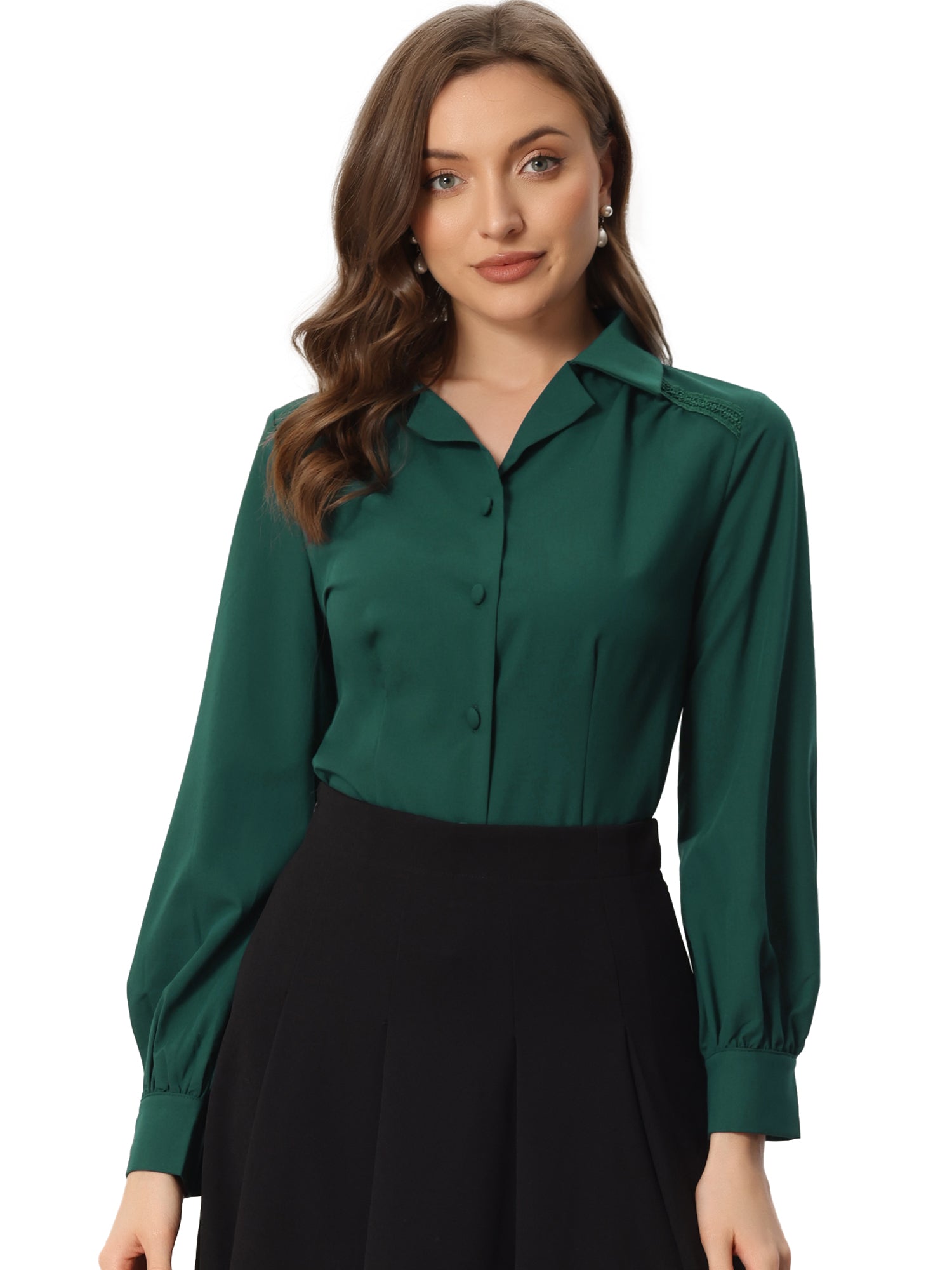 Long Sleeve Button Down Shirt Vintage Collared Work Blouse