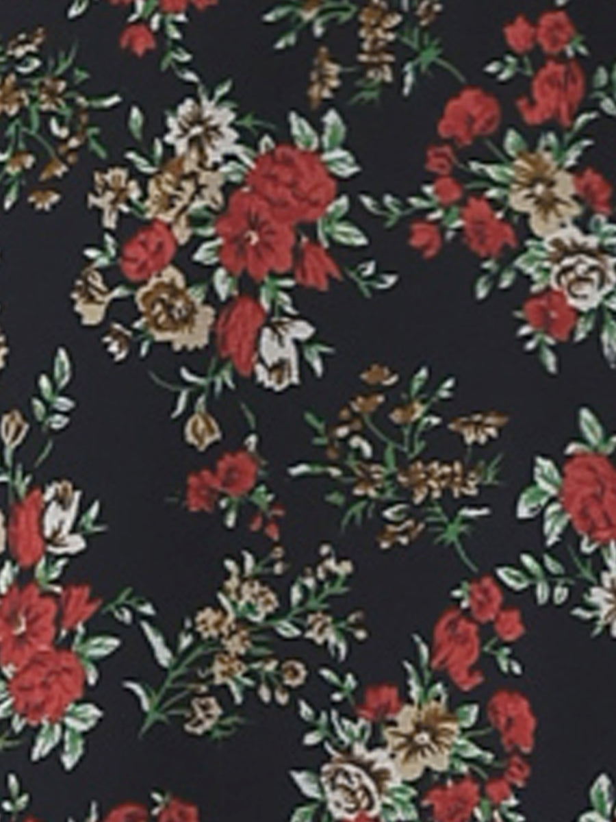 Chiffon Floral V Neck Tie Waist Bishop Sleeve Casual Wrap Midi Dress