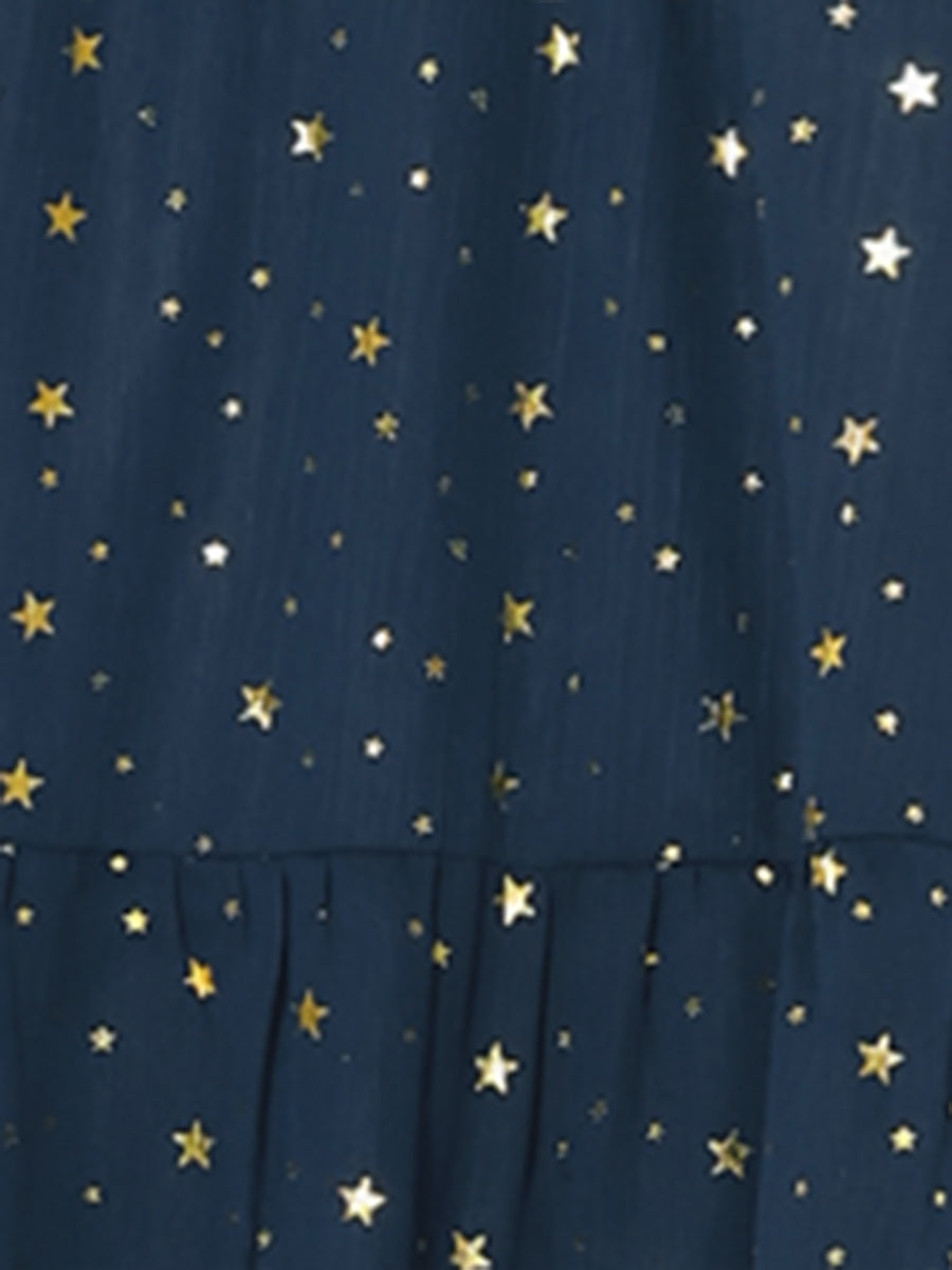 Chiffon Sleeveless Smocked Waist Gilding Metallic Stars Party Dress