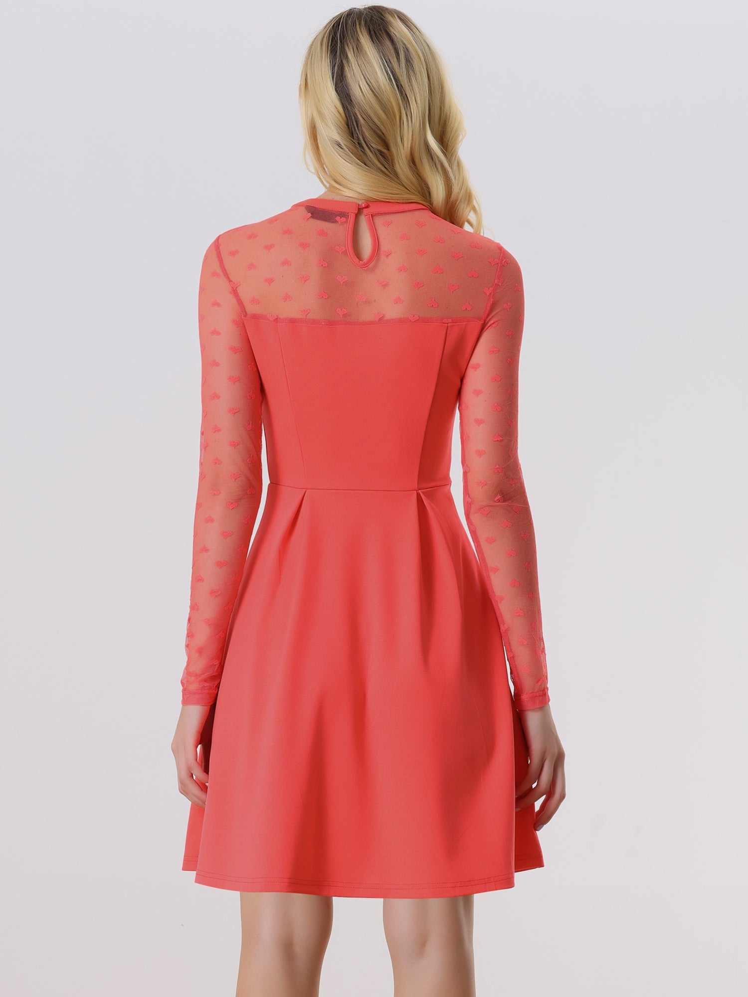 Party Heart Mesh Sheer Sleeve Crew Neck Skater Short Dress