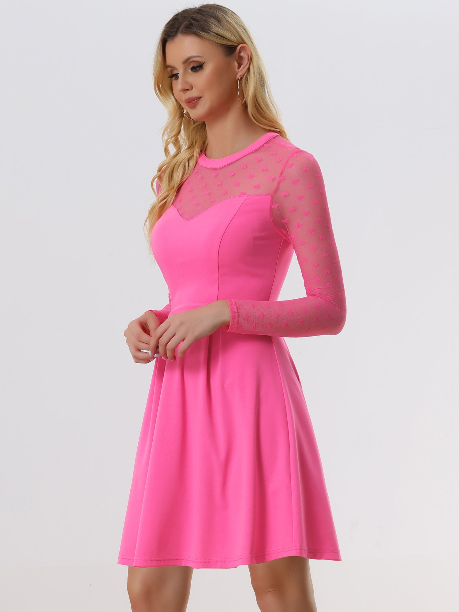Heart Mesh Sheer Long Sleeve Gothic Cocktail Skater Mini Dress