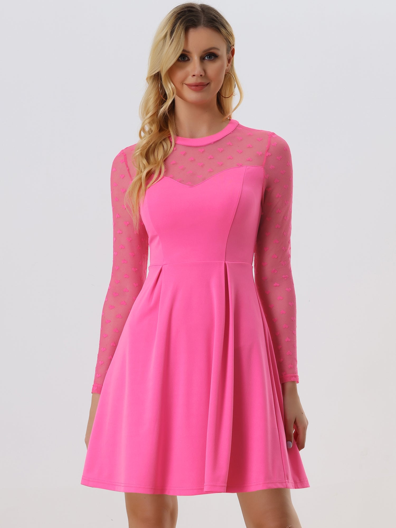 Heart Mesh Sheer Long Sleeve Gothic Cocktail Skater Mini Dress