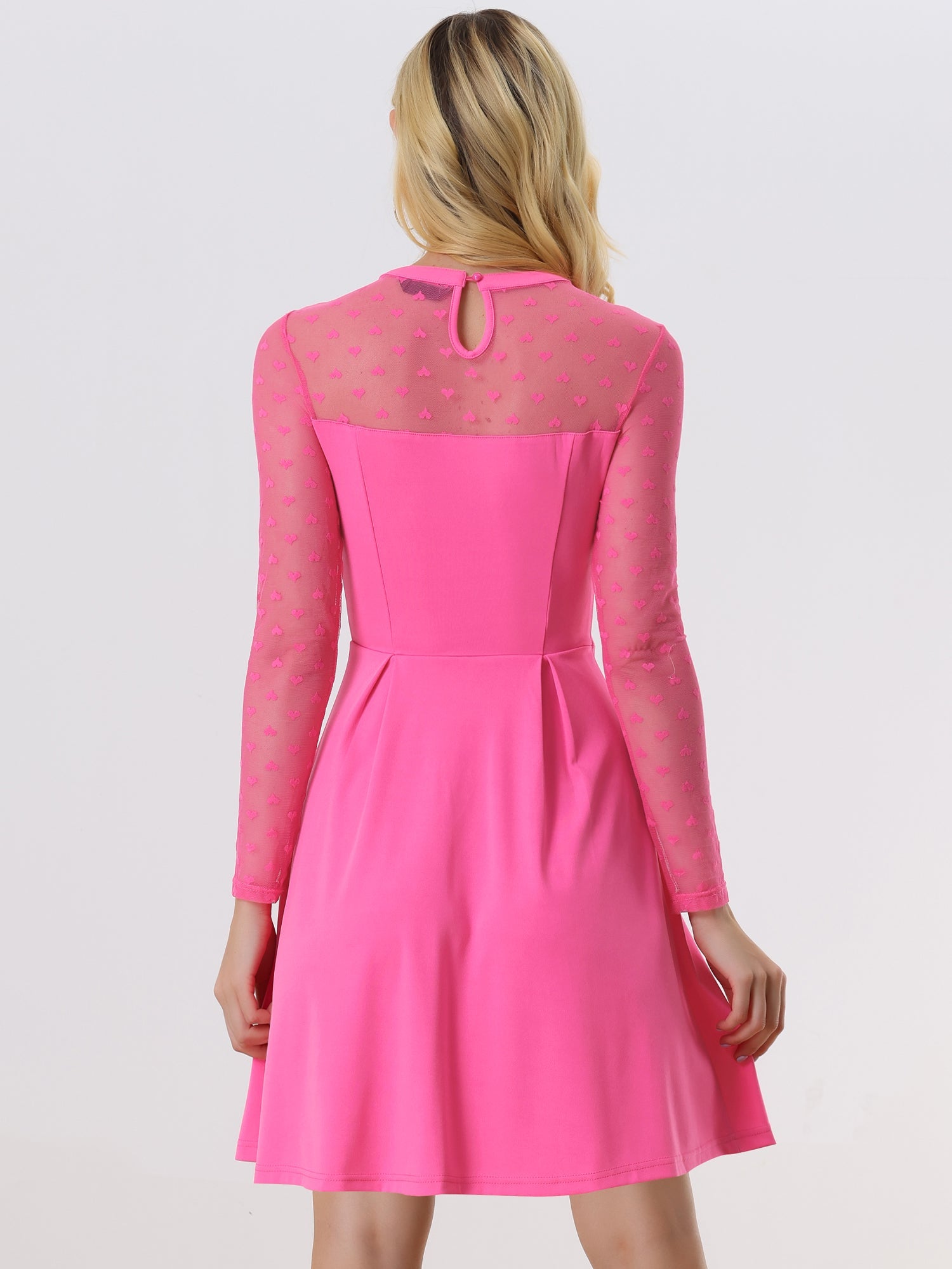 Heart Mesh Sheer Long Sleeve Gothic Cocktail Skater Mini Dress