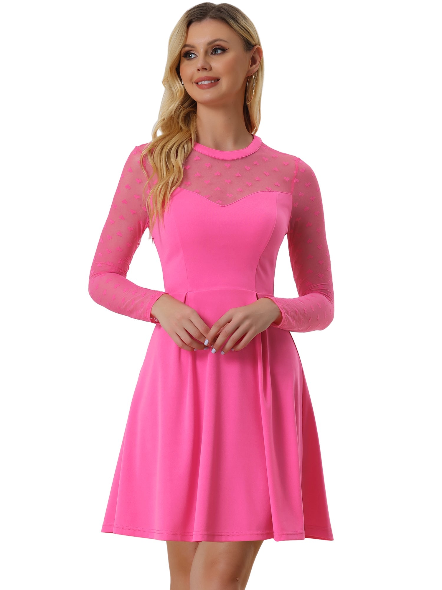 Heart Mesh Sheer Long Sleeve Gothic Cocktail Skater Mini Dress