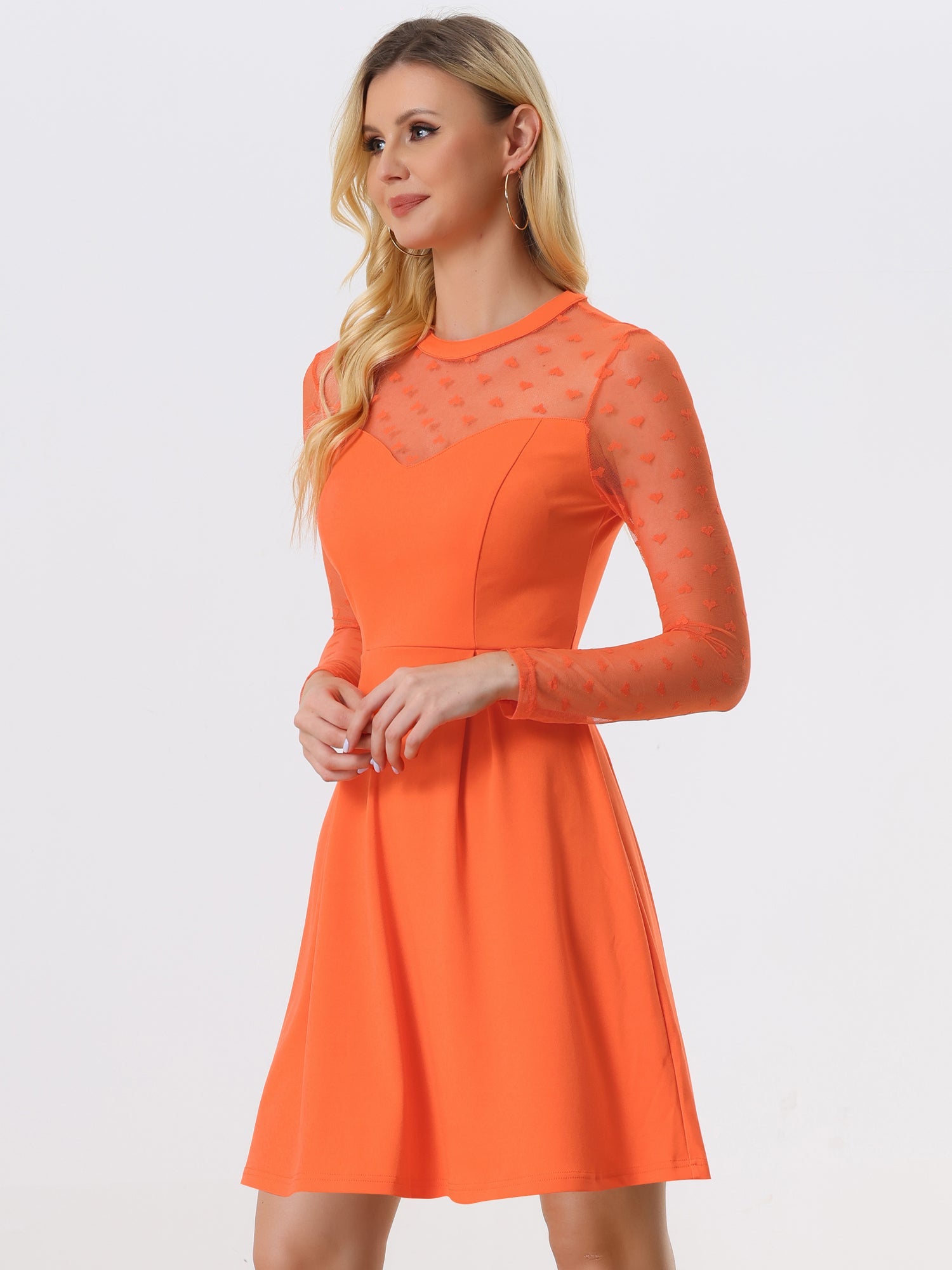 Heart Mesh Sheer Long Sleeve Gothic Cocktail Skater Mini Dress