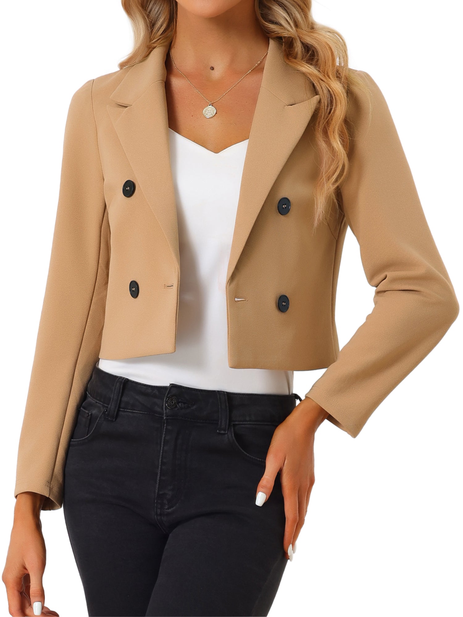 Notched Lapel Collar Casual Office Blazers Cropped Jacket