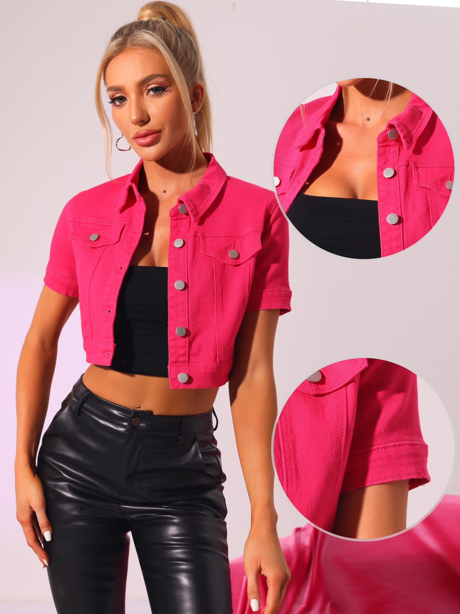 Casual Lapel Short Sleeve Crop Top Jean Denim Jacket