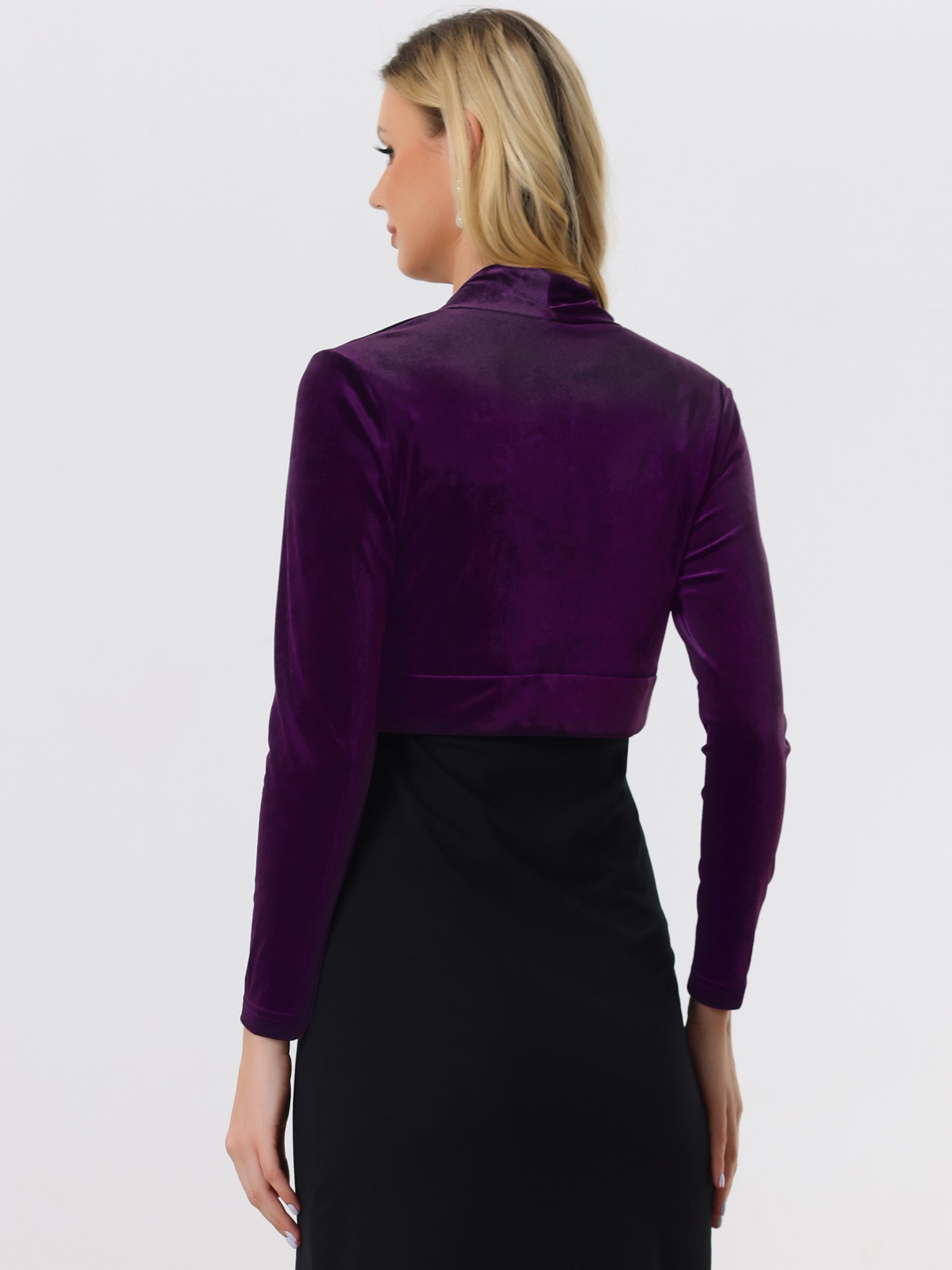 Velvet Open Front Long Sleeve Cropped Bolero Shrug