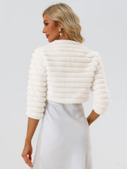 Faux Fur 3/4 Sleeves Cocktail Cropped Jacket Bolero Shrug