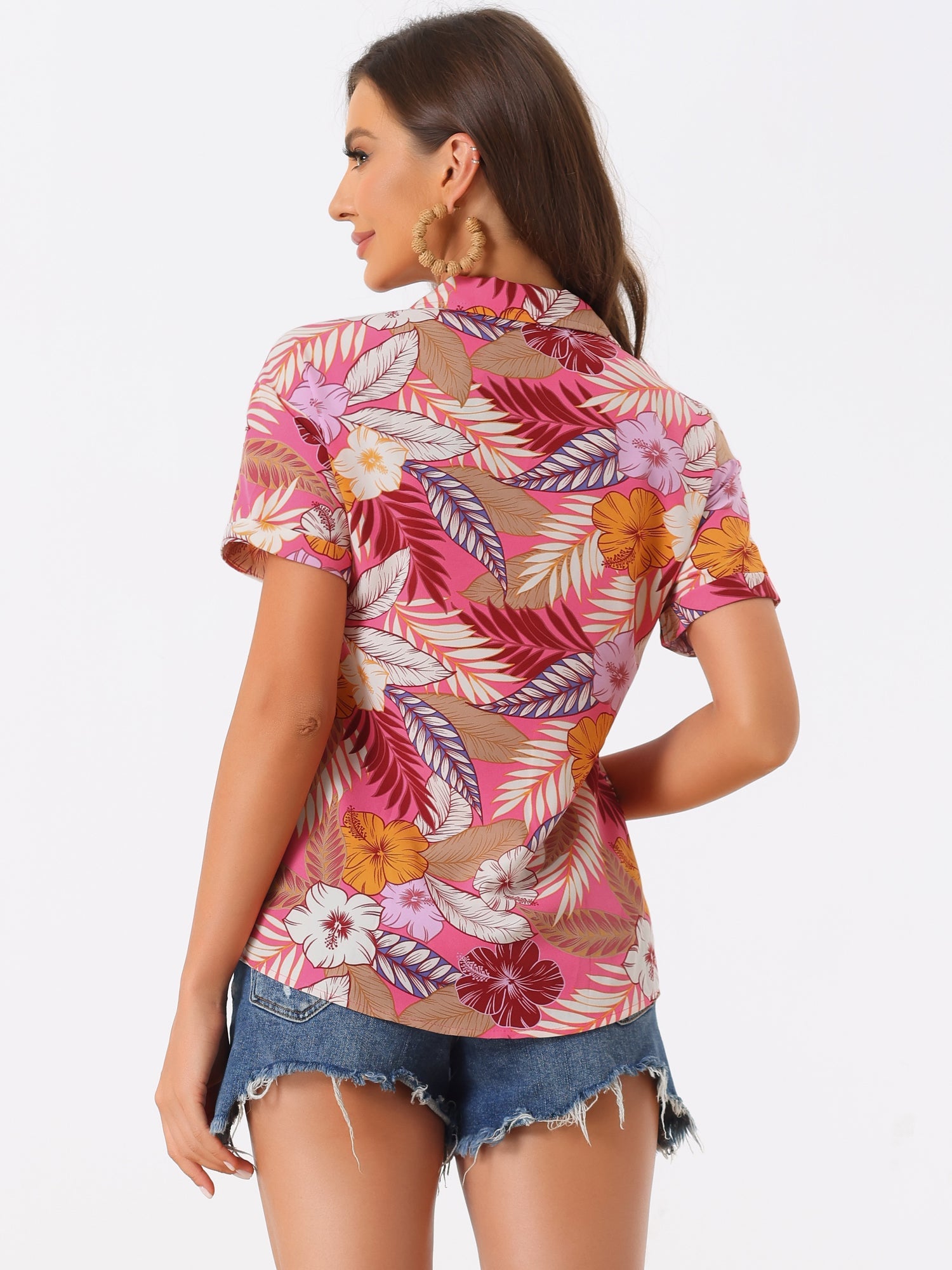 Hawaiian Tropical Leaves Floral Short Sleeve Button Down Shirt