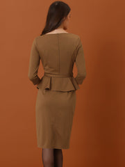 3/4 Sleeve Midi Bodycon Peplum Sheath Pencil Dress