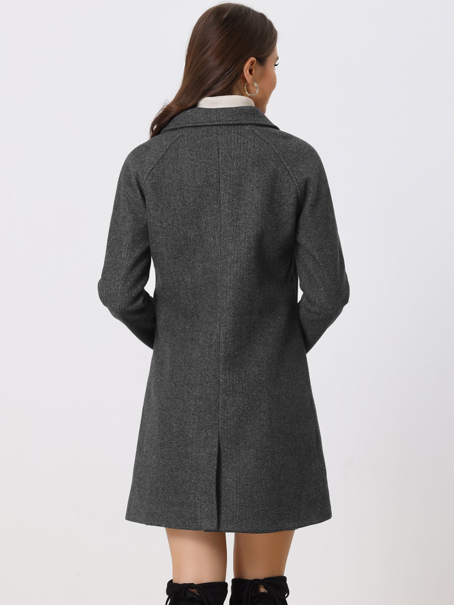 Notched Lapel Raglan Double Breasted Winter Coat