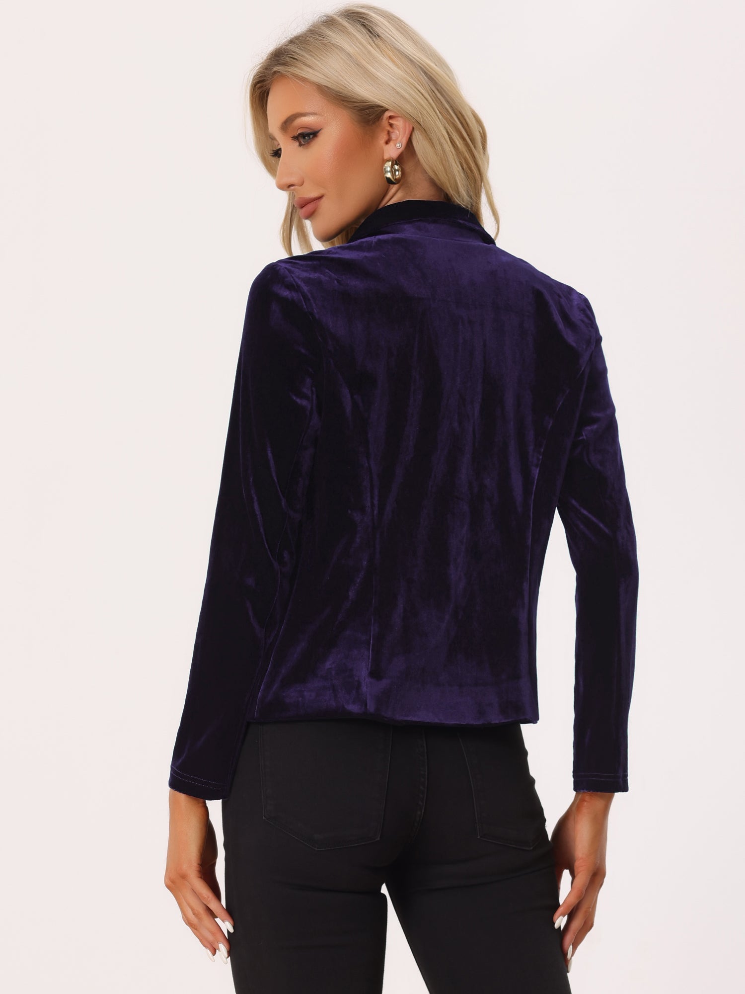 Notched Lapel Long Sleeve Office Business Button Velvet Blazer