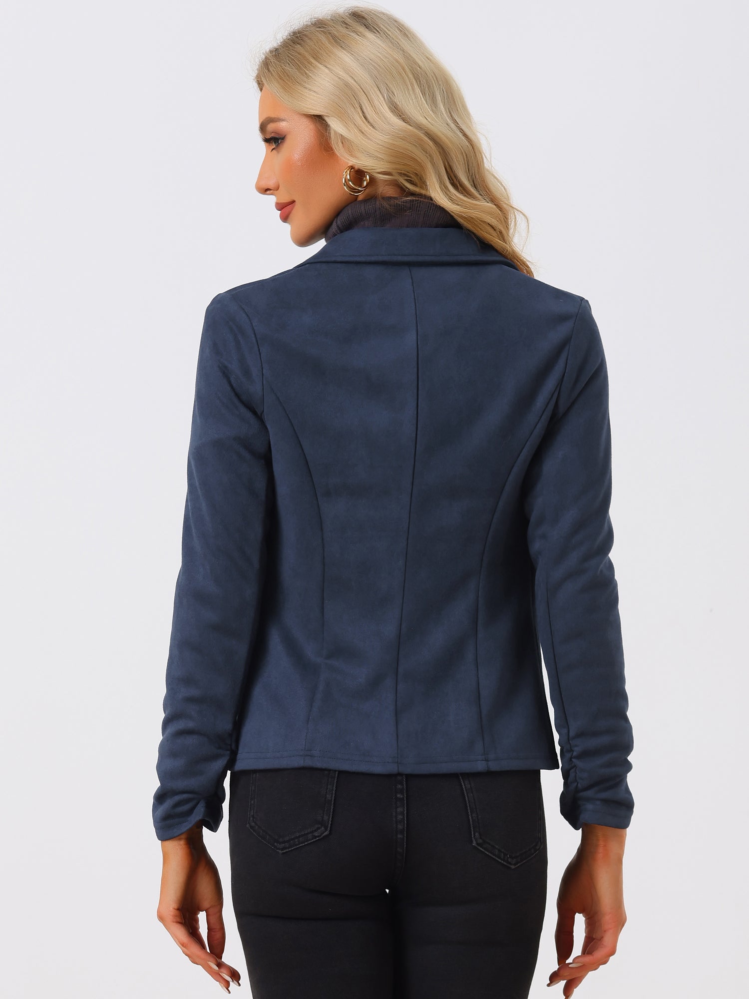Long Sleeve Casual Open Front Drawstring Faux Suede Blazer