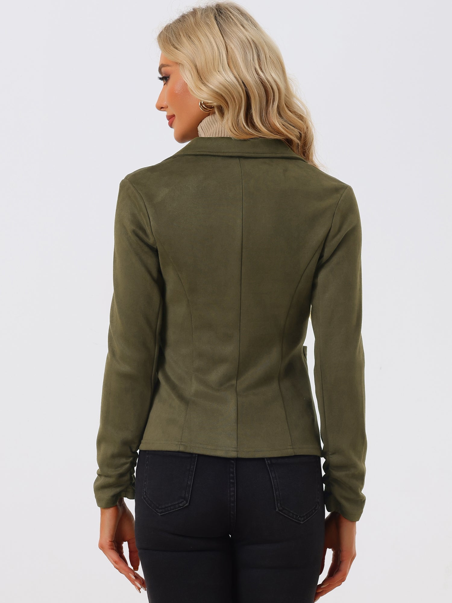 Long Sleeve Casual Open Front Drawstring Faux Suede Blazer