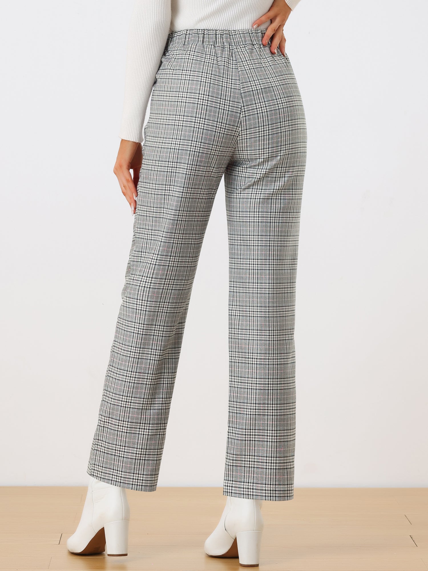 Plaid Elastic Waist Casual Work Office Long Pants