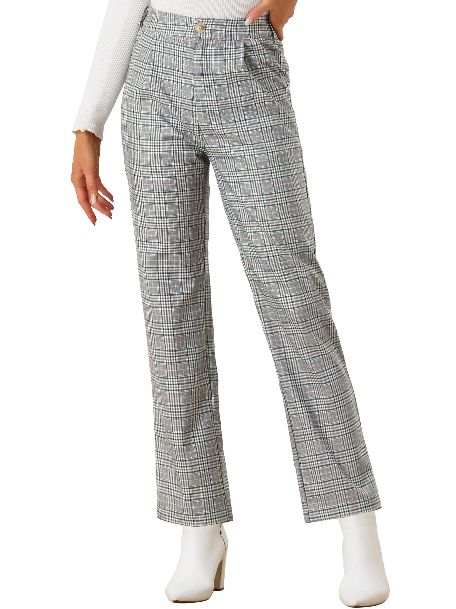 Plaid Elastic Waist Casual Work Office Long Pants