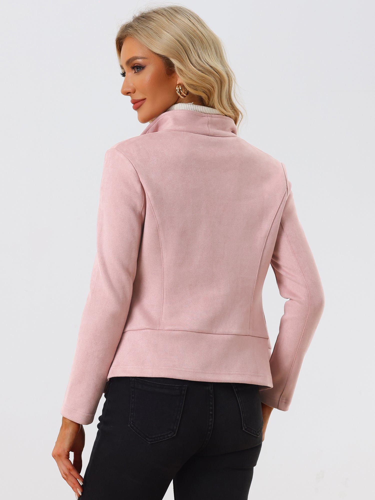Faux Suede Jacket Open Front Lapel Draped Outwear Cardigan