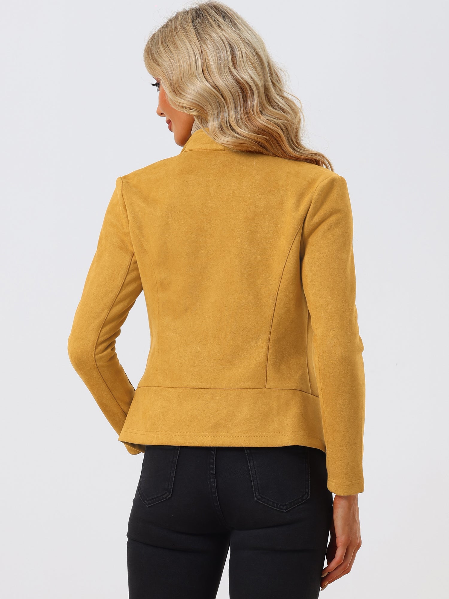 Faux Suede Jacket Open Front Lapel Draped Outwear Cardigan