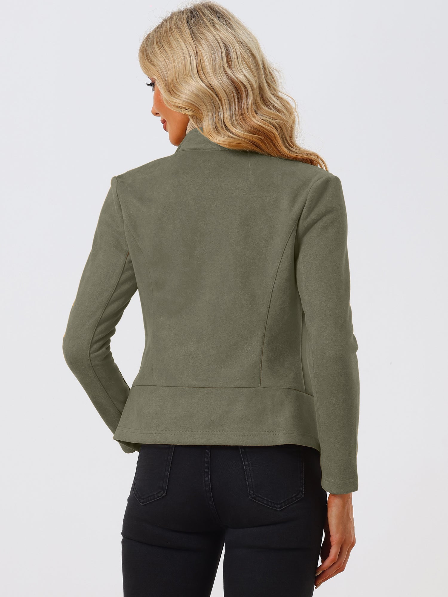 Faux Suede Jacket Open Front Lapel Draped Outwear Cardigan