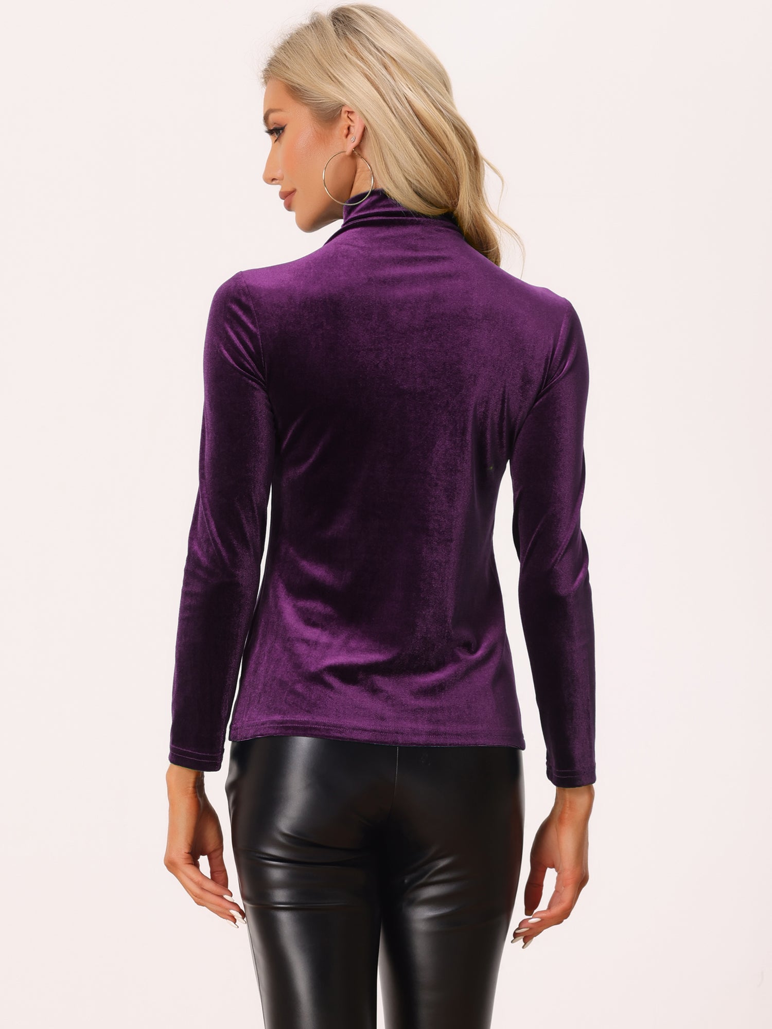 Turtleneck Velvet Top Long Sleeve Work Shirt Basic Velour Blouse