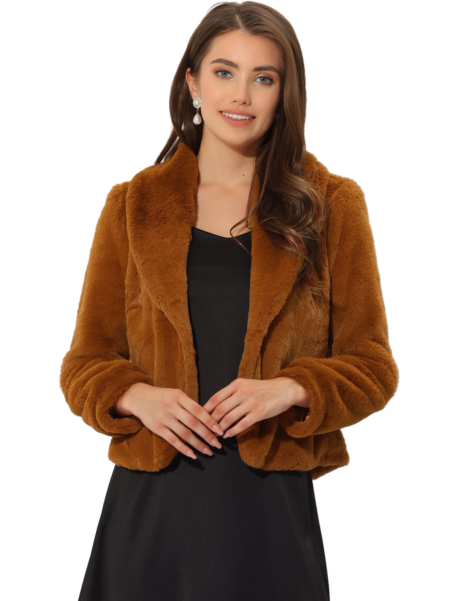 Winter Cropped Jacket Lapel Long Sleeve Faux Fur Fluffy Coat