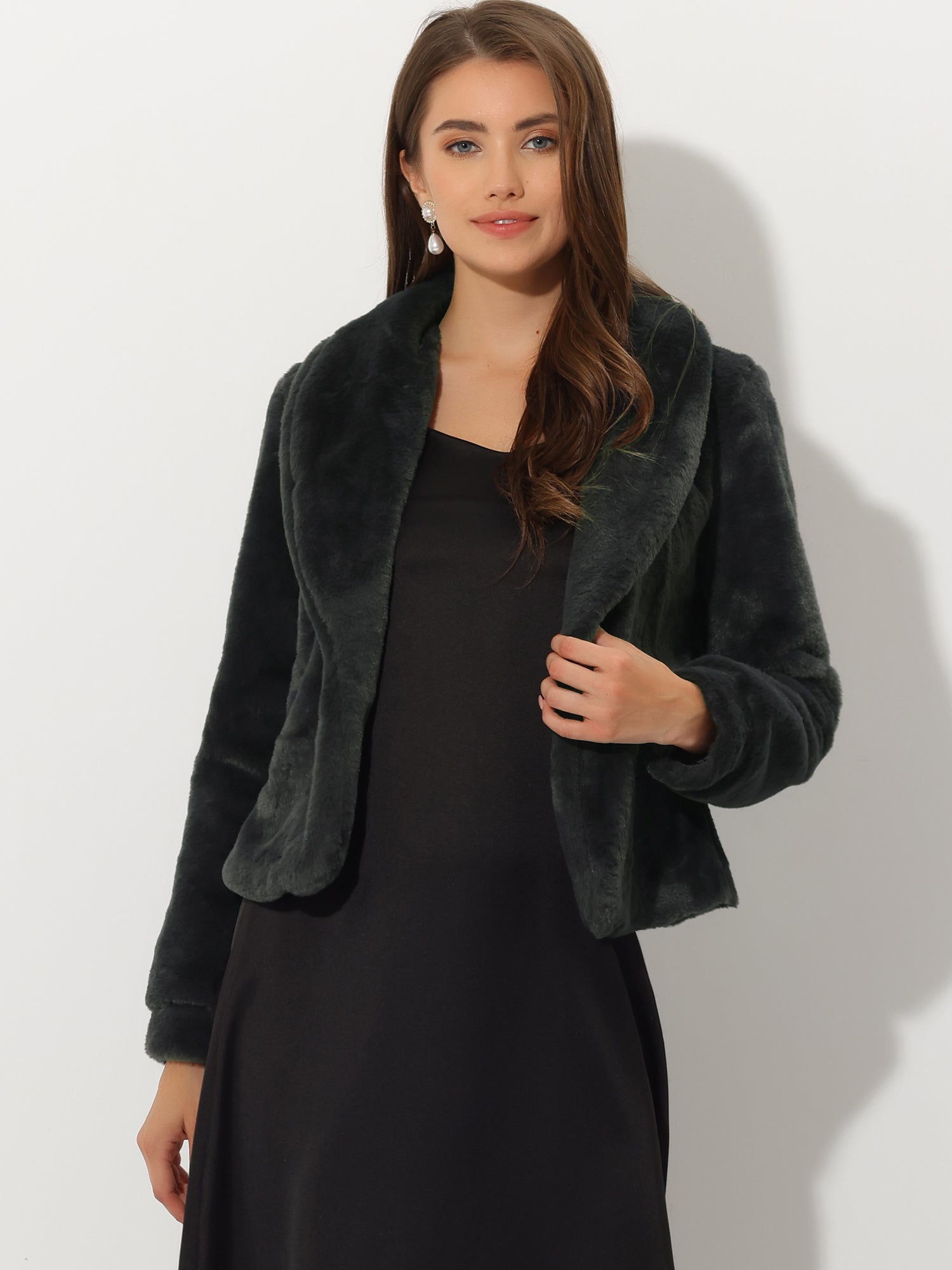Winter Cropped Jacket Lapel Long Sleeve Faux Fur Fluffy Coat