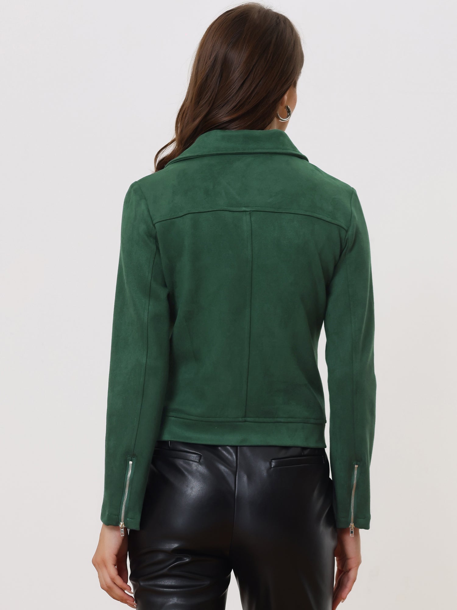 Casual Short Soft Zip Up Faux Suede Biker Moto Jacket