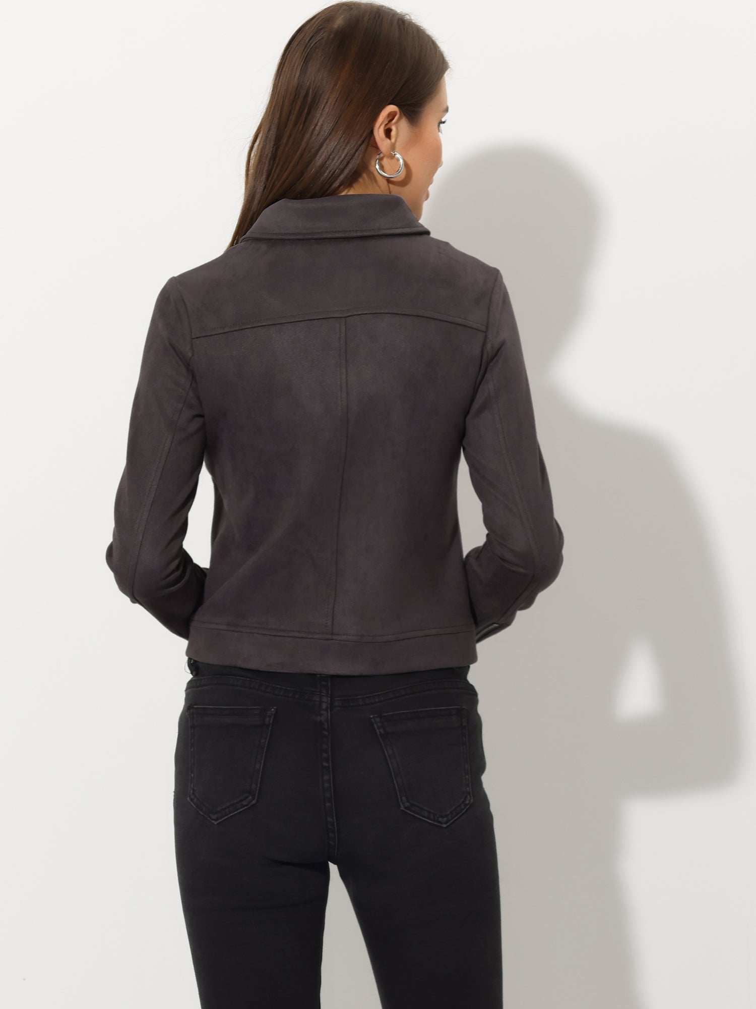 Casual Short Soft Zip Up Faux Suede Biker Moto Jacket