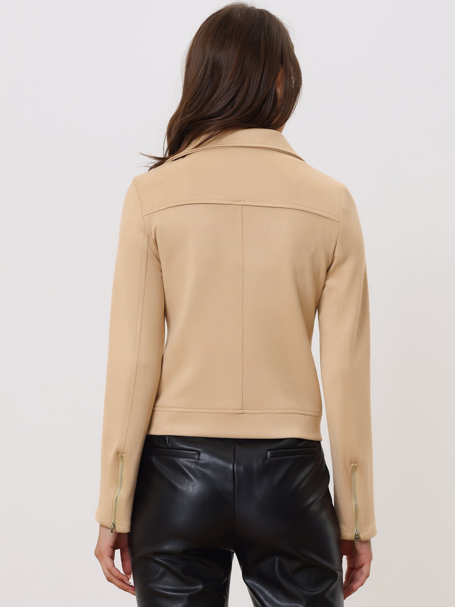 Casual Short Soft Zip Up Faux Suede Biker Moto Jacket