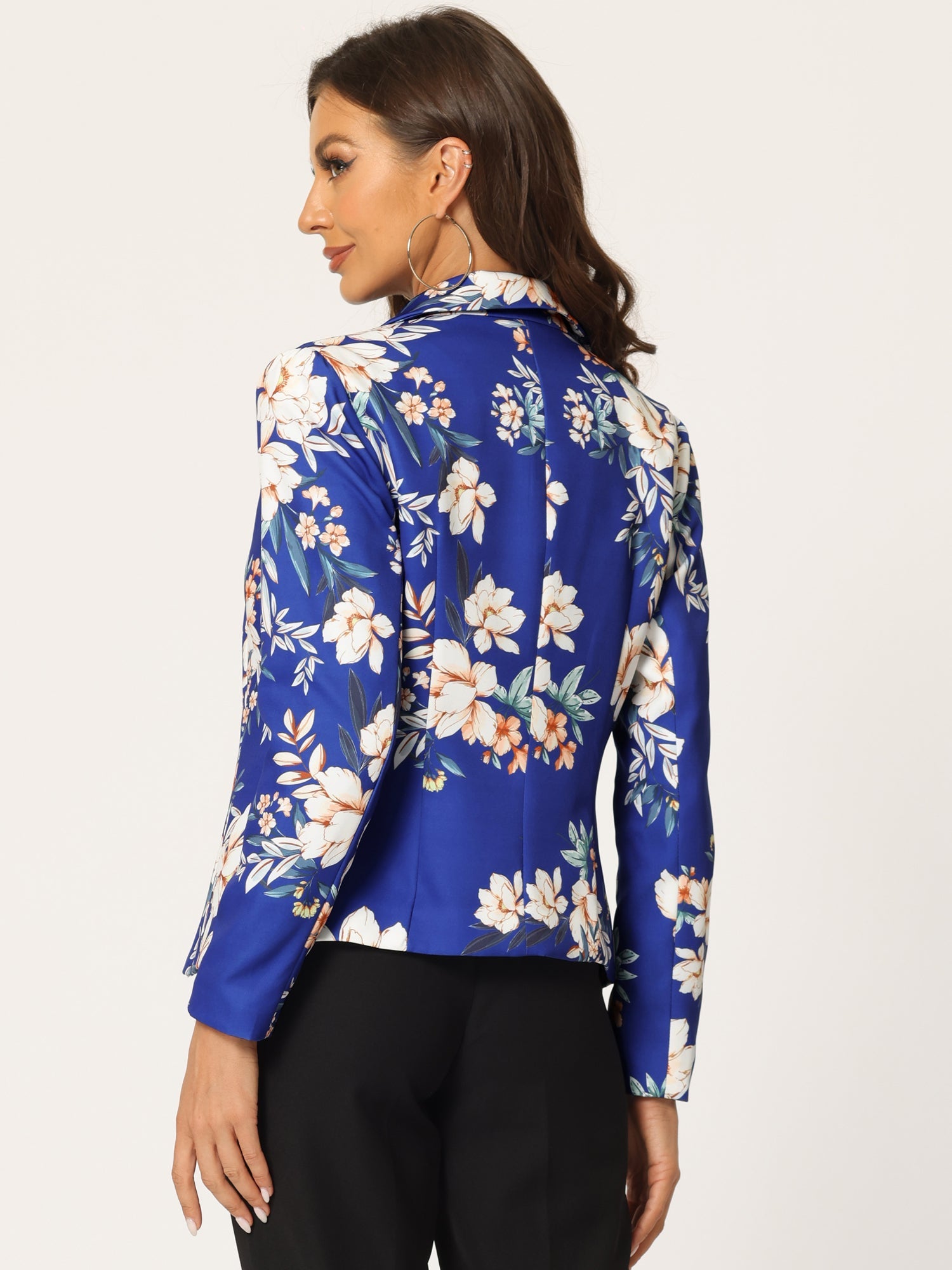 Open Front Notch Lapel Floral Business Casual Suit Blazer