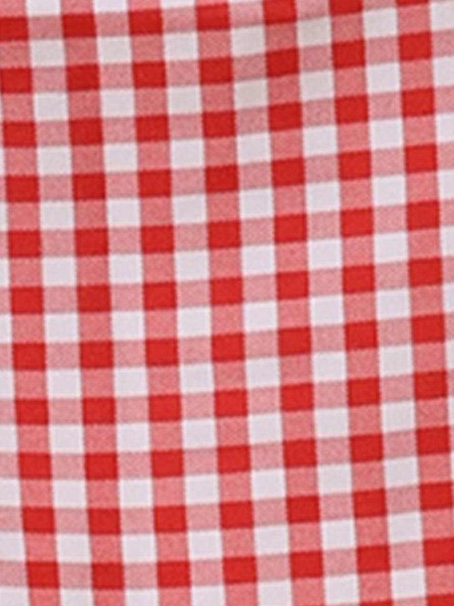 Gingham Checks Ruffled Peter Pan Collar 1960s Vintage Mini Dress