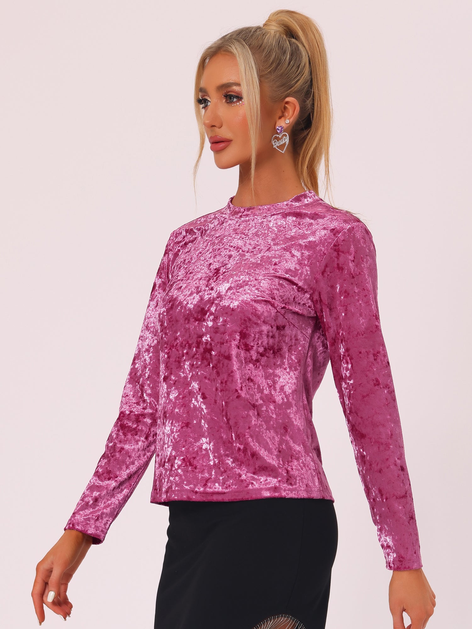 Casual Velvet Top Soft Vintage Crew Neck Long Sleeve T-Shirt