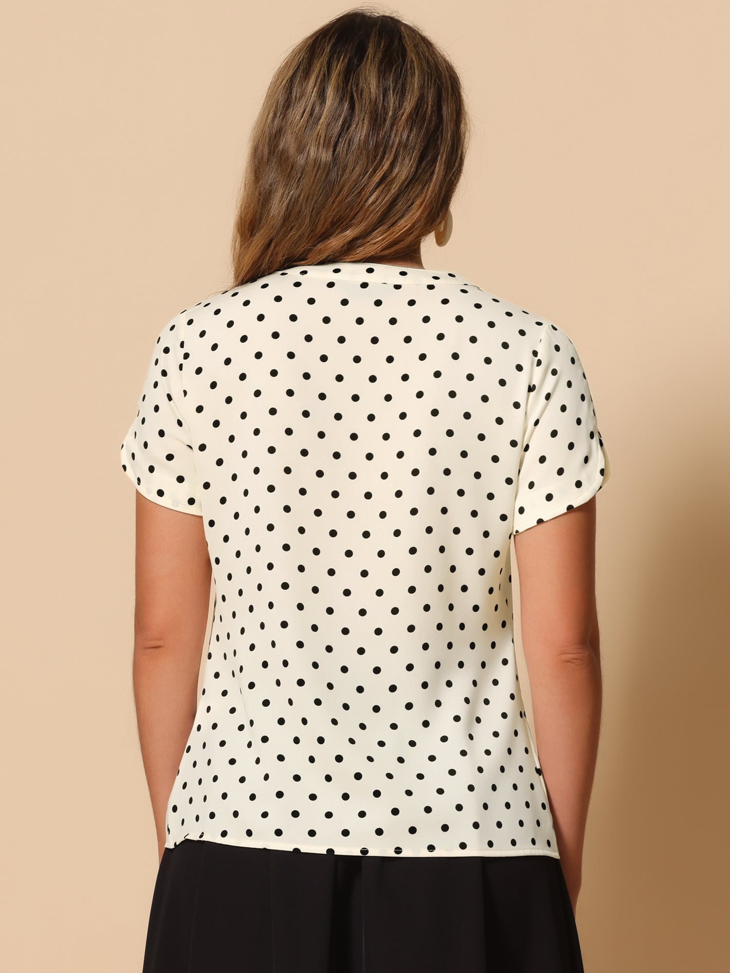 Polka Dots Print V Neck Short Sleeve Elegant Work Office Tops
