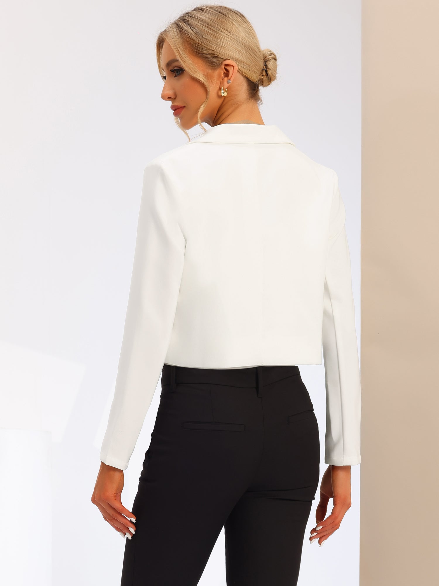 Long Sleeve Open Front Notched Lapel Business Cropped Blazer