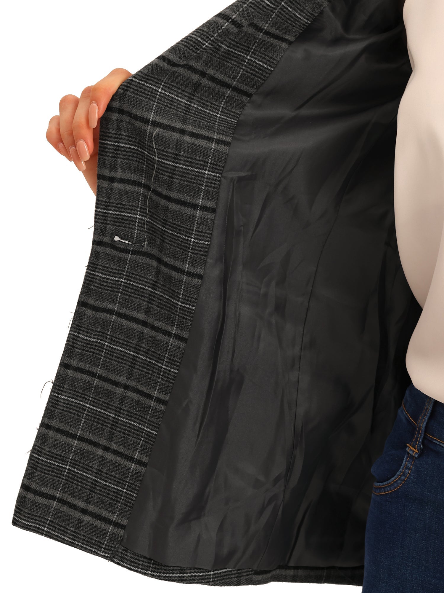 Plaid Notched Lapel One Button Houndstooth Blazer Jacket