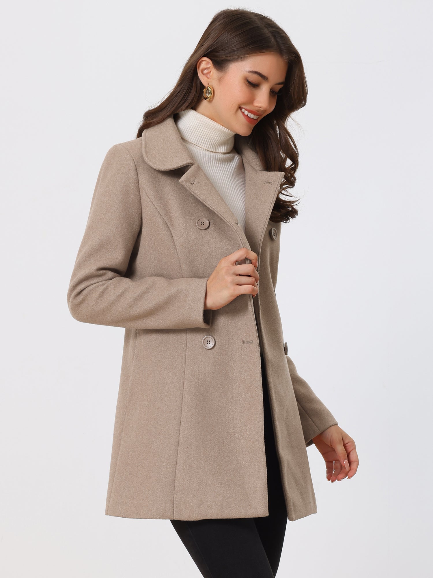 Peter Pan Collar Double Breasted Long Trench Pea Coat