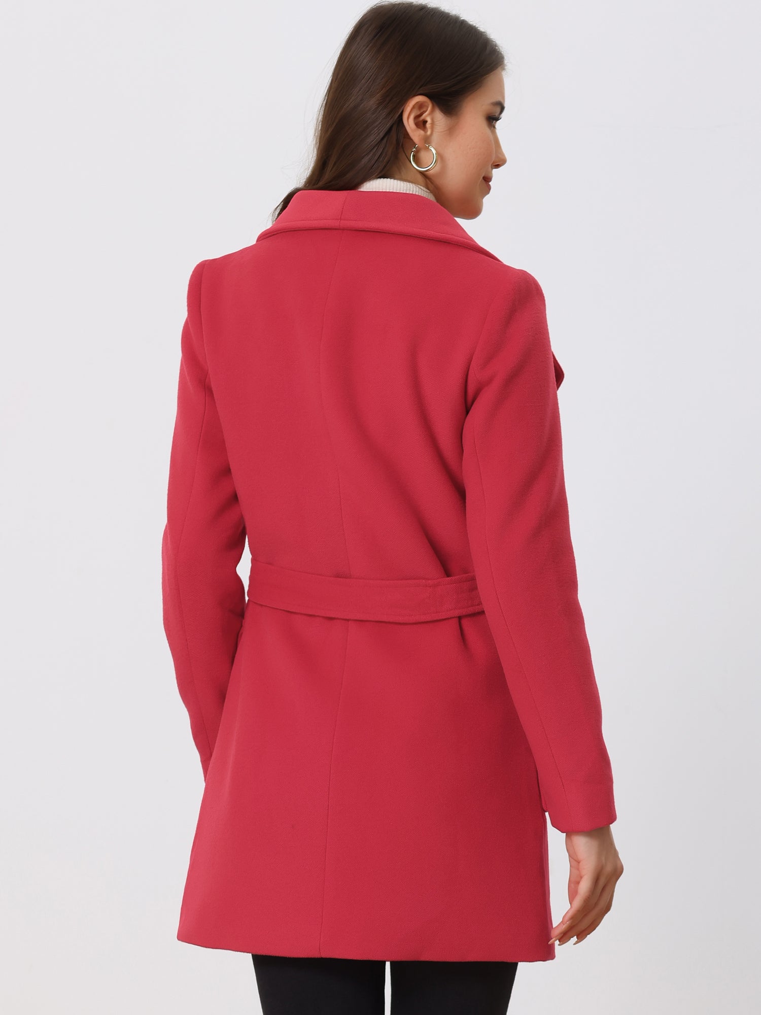 Shawl Collar Lapel Double Breasted Winter Belted Coat with Pockets