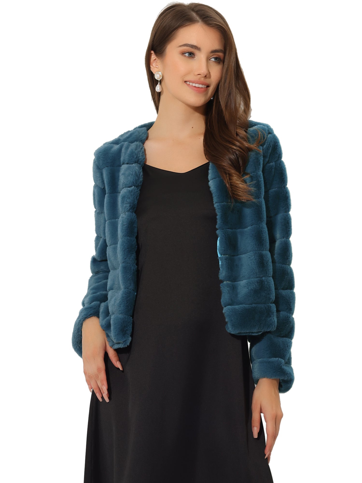 Winter Warm Cropped Collarless Faux Fur Fluffy Jacket