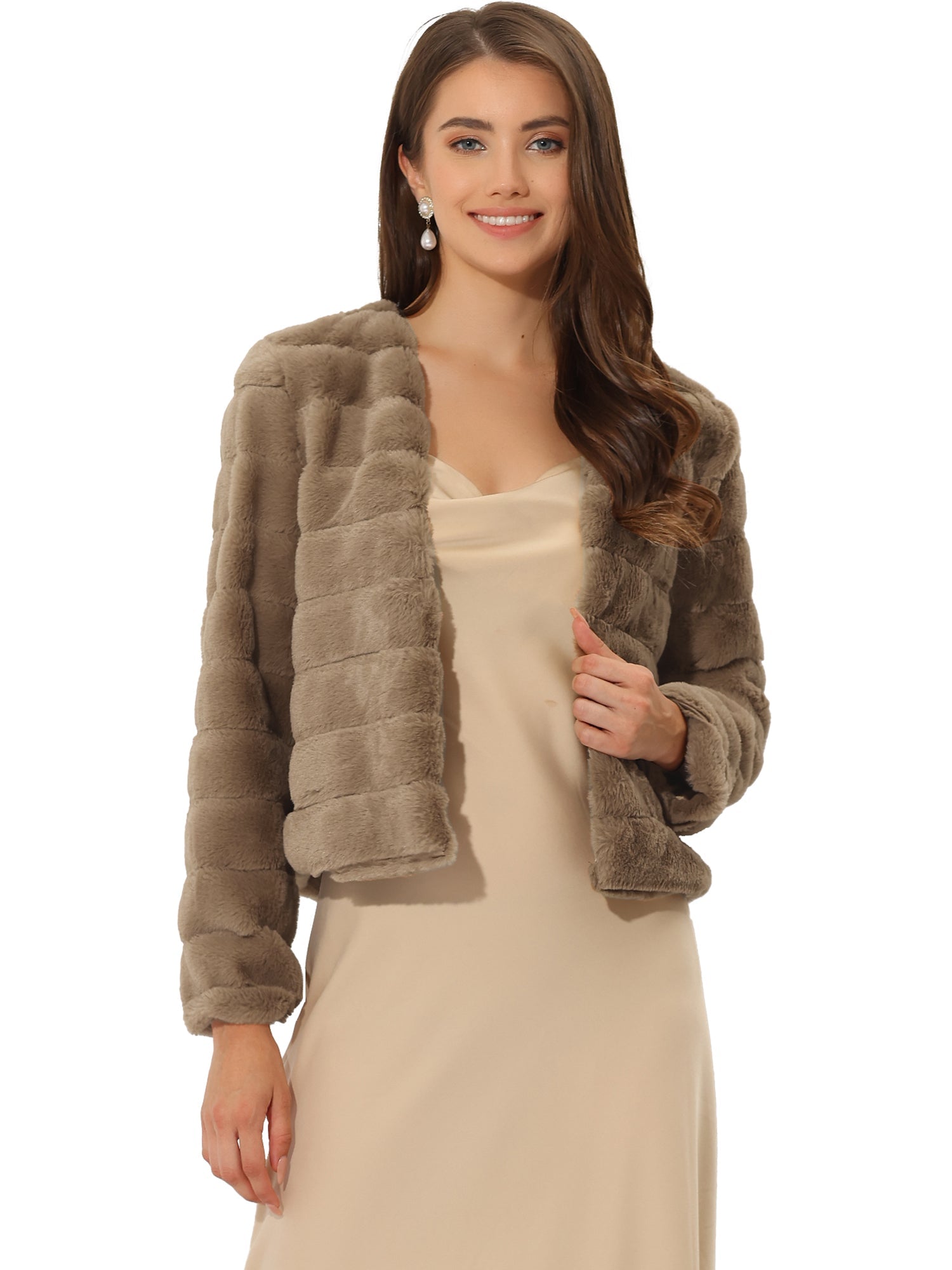 Winter Warm Cropped Collarless Faux Fur Fluffy Jacket