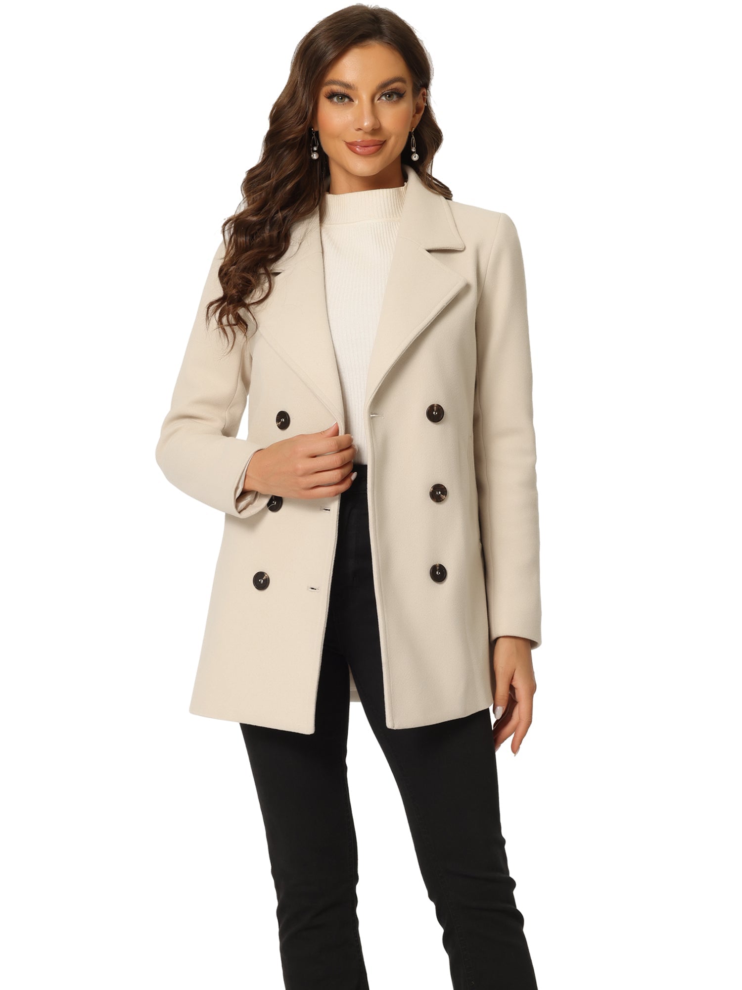 Long Sleeve Double Breasted Button Winter Outerwear Pea Coat