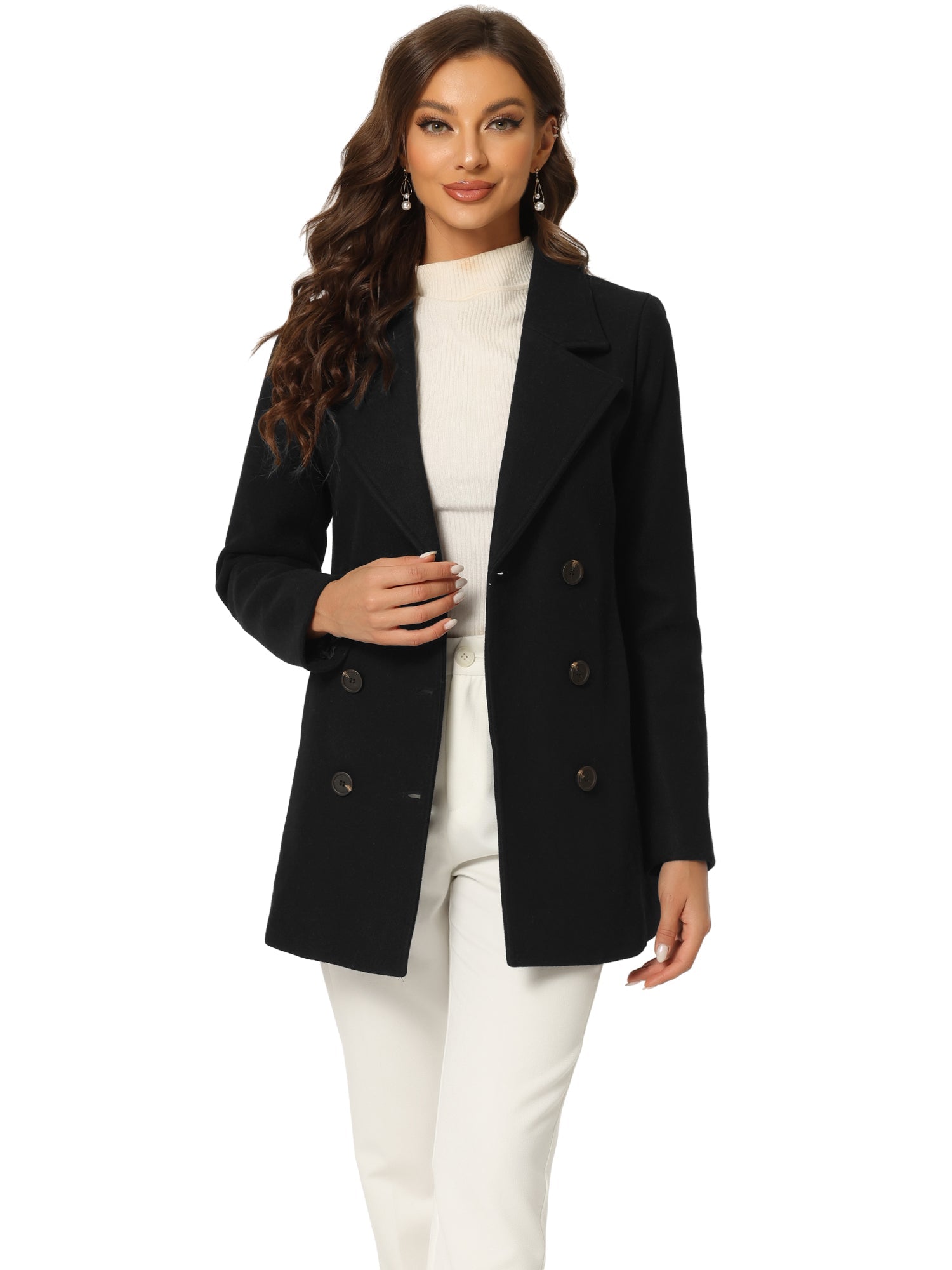 Long Sleeve Double Breasted Button Winter Outerwear Pea Coat