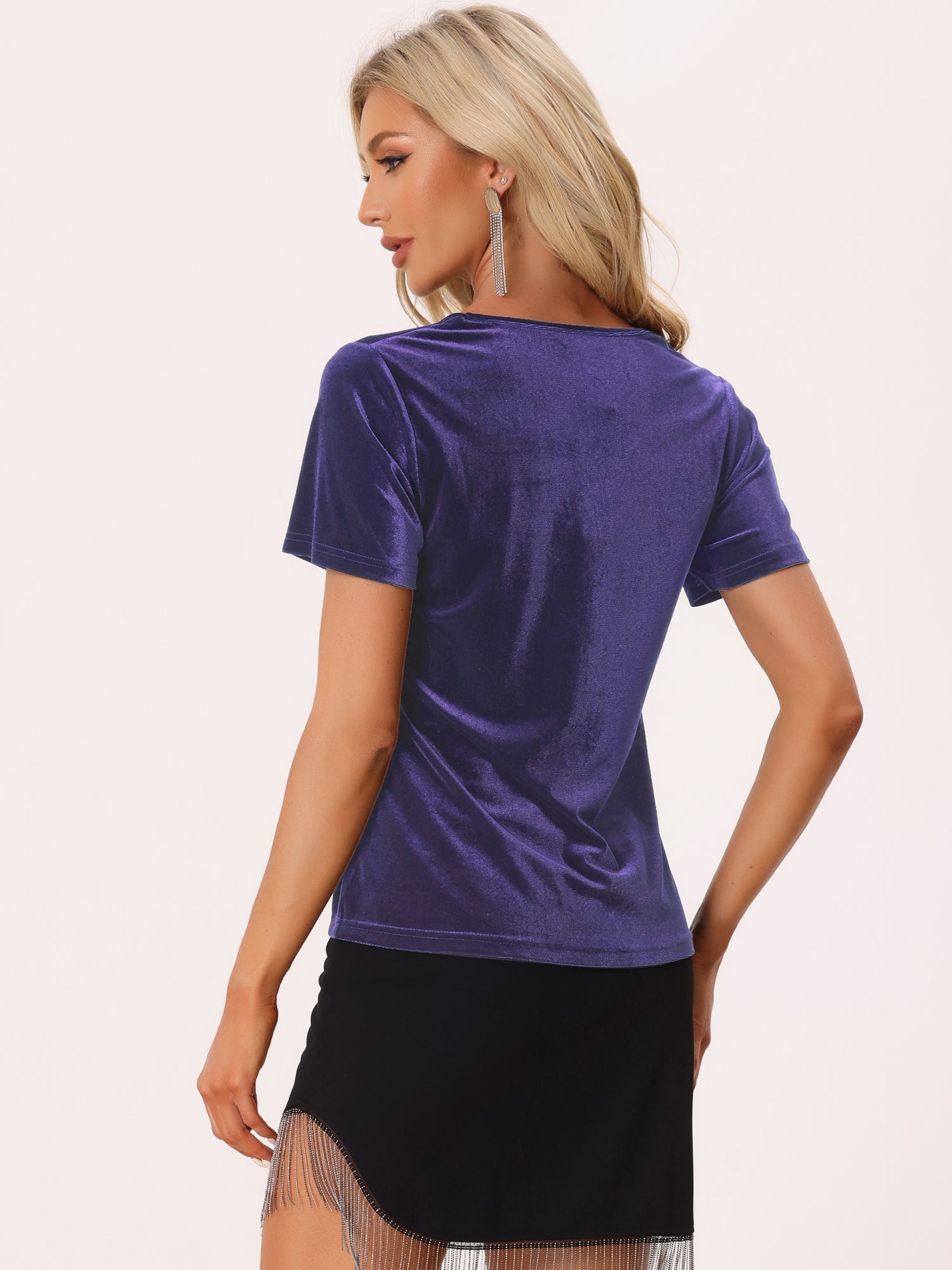 Velvet T-Shirt V Neck Short Sleeve Tee Tops