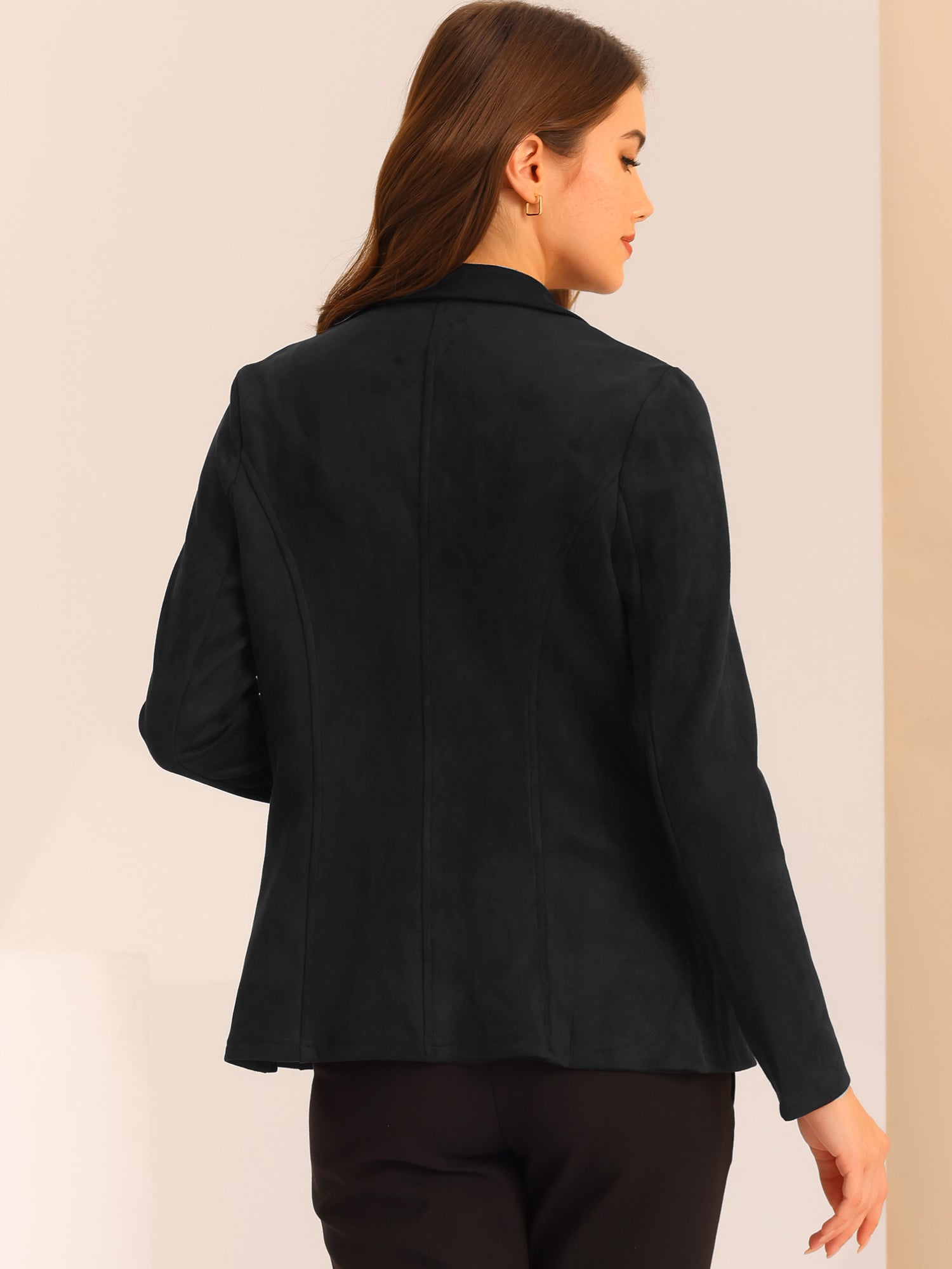 Faux Suede Lapel Collar Long Sleeve Casual Work Office Jacket