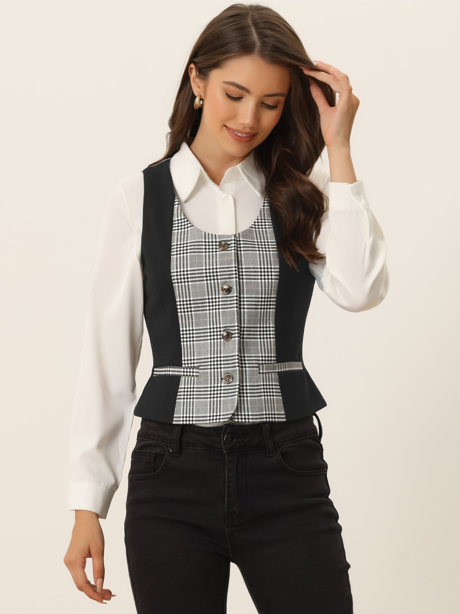 Vintage Waistcoat Vest Plaid Button Down Work Dressy Vests
