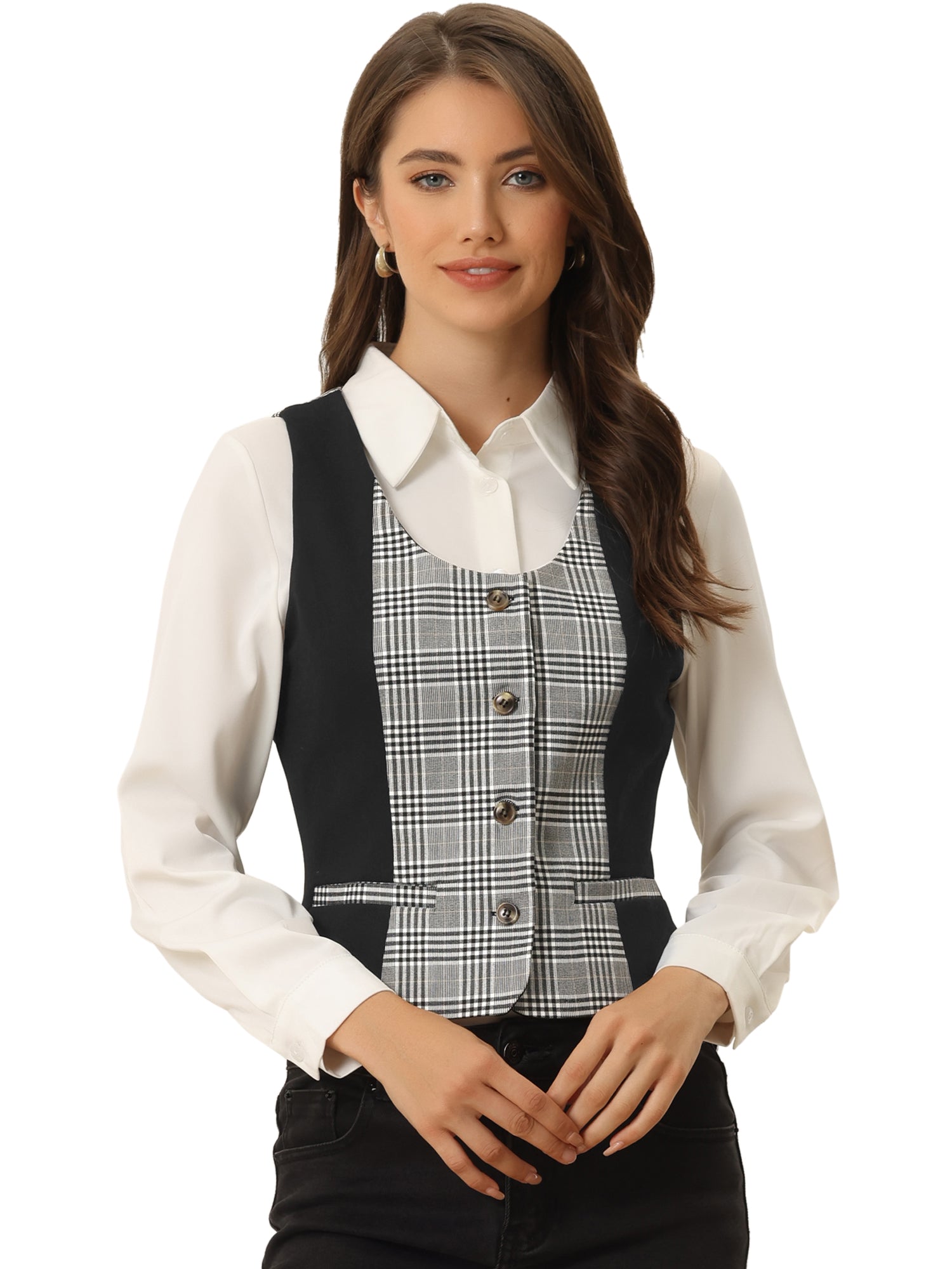 Vintage Waistcoat Vest Plaid Button Down Work Dressy Vests