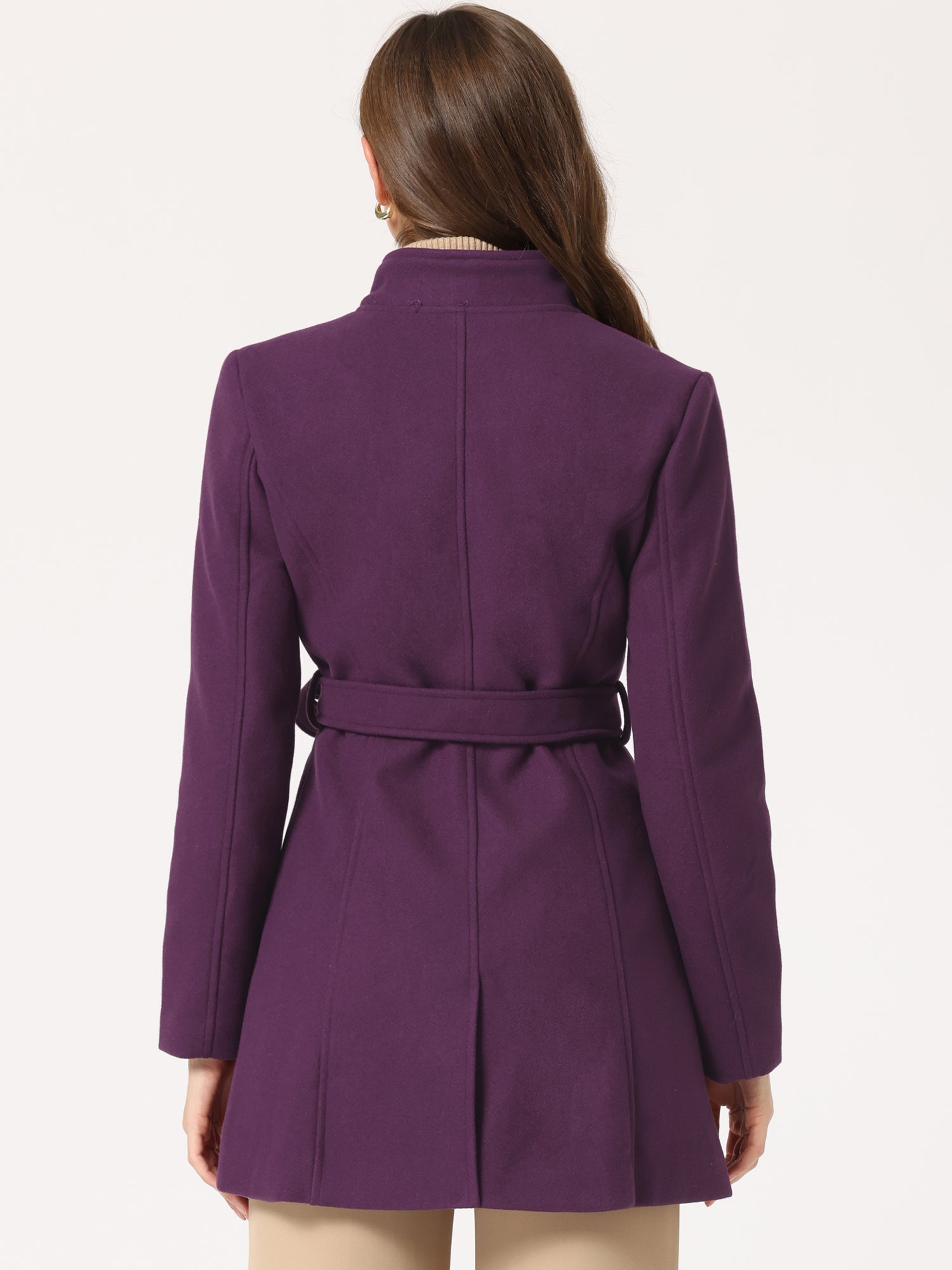 Classic Stand Collar Long Sleeve Belted Winter Coat