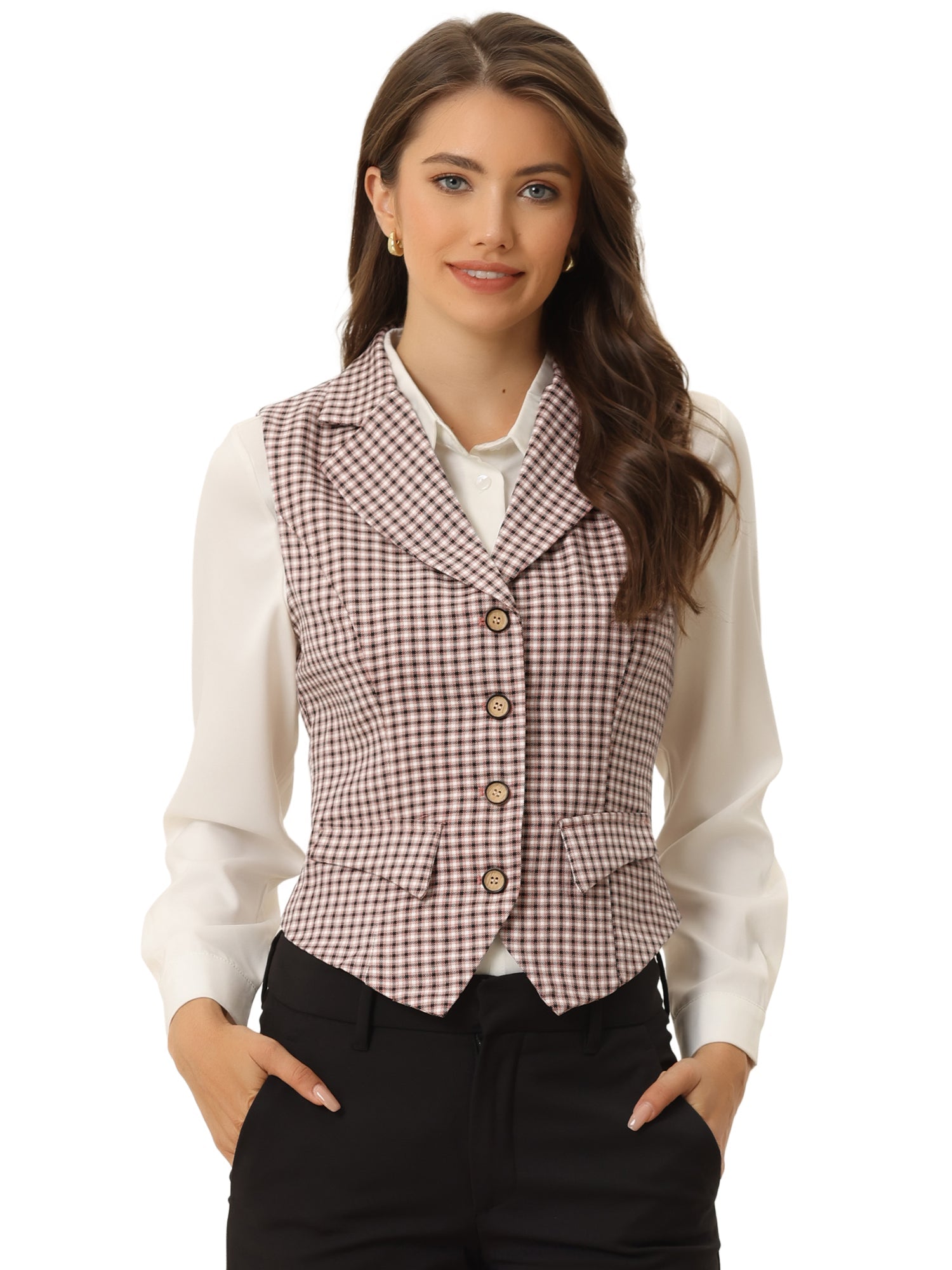Plaid Waistcoat Notched Lapel Collar Single Breasted Vintage Vest